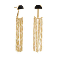 Load image into Gallery viewer, 14 Karat Gold Plated Black Onyx and Fringe Front Back Earrings