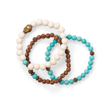 Load image into Gallery viewer, Wood and Magnesite Buddha Stretch Bracelet Set