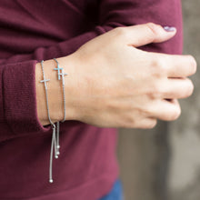 Load image into Gallery viewer, Rhodium Plated Double Cross Friendship Bolo Bracelet
