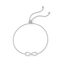Load image into Gallery viewer, Rhodium Plated CZ Infinity Friendship Bolo Bracelet
