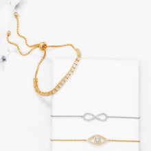 Load image into Gallery viewer, Rhodium Plated CZ Infinity Friendship Bolo Bracelet
