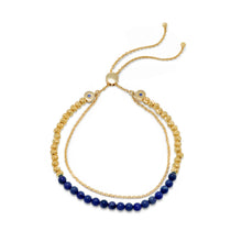 Load image into Gallery viewer, 18 Karat Gold Plated Double Strand Lapis Bolo Bracelet
