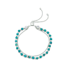 Load image into Gallery viewer, Rhodium Plated Double Strand Reconstituted Turquoise Bolo Bracelet
