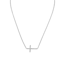 Load image into Gallery viewer, 16&quot; + 2&quot; Rhodium Plated Polished Sideways Cross Necklace
