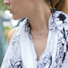 Load image into Gallery viewer, 16&quot; + 2&quot; Rhodium Plated Polished Sideways Cross Necklace
