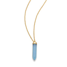 Load image into Gallery viewer, 14 Karat Gold Plated Spike Pencil Cut Blue Chalcedony Necklace
