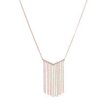 Load image into Gallery viewer, 14 Karat Rose Gold Plated &quot;V&quot; Tassel Drop Necklace

