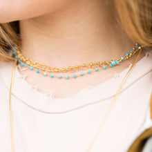 Load image into Gallery viewer, Triple Strand 14 Karat Gold Plated Multistone Necklace
