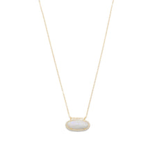 Load image into Gallery viewer, 14/20 Gold Filled Rainbow Moonstone Ellipse with CZ Edge Slide Necklace
