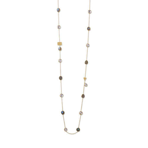 14 Karat Gold Plated Labradorite and Clear Quartz Endless Necklace