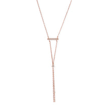Load image into Gallery viewer, 14 Karat Rose Gold Plated Bar Necklace with Y Drop
