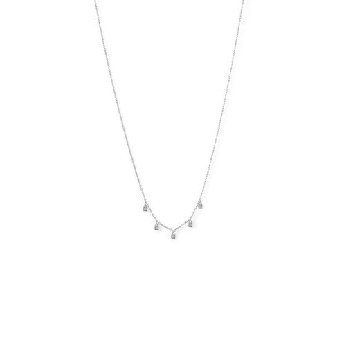 Rhodium Plated Dainty CZ Charm Necklace