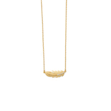Load image into Gallery viewer, 18 Karat Gold Plated Sideways CZ Feather Necklace
