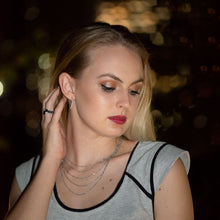 Load image into Gallery viewer, Rhodium Plated Graduated CZ Vertical Bar Earrings

