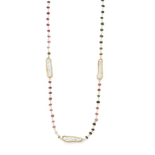 Load image into Gallery viewer, 24&quot; 14 Karat Gold Plated Tourmaline and Cultured Freshwater Pearl Necklace
