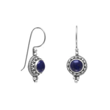 Load image into Gallery viewer, Round Lapis Bead/Rope Edge Earrings on French Wire
