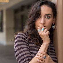 Load image into Gallery viewer, Oval Reconstituted Turquoise Floral Design Ring
