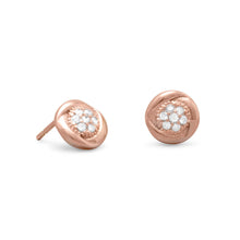 Load image into Gallery viewer, Round 14 Karat Rose Gold Plated CZ Stud Earrings
