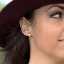 Load image into Gallery viewer, Round 14 Karat Rose Gold Plated CZ Stud Earrings

