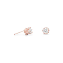 Load image into Gallery viewer, 14 Karat Rose Gold Plated Crown Set CZ Earrings
