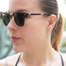 Load image into Gallery viewer, Rhodium Plated Pear Drop Larimar Earrings
