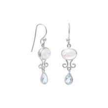 Load image into Gallery viewer, Rainbow Moonstone and Blue Topaz Drop Earrings
