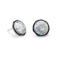 Load image into Gallery viewer, Round Oxidized Edge Roman Glass Earrings
