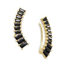 Load image into Gallery viewer, 14 Karat Gold Plated Ear Climbers with Black CZs
