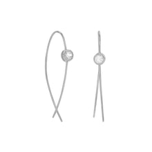 Load image into Gallery viewer, Rhodium Plated Thin Wire with Bezel CZ Earrings
