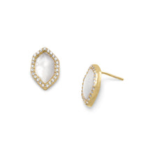 Load image into Gallery viewer, 14 Karat Gold Plated Mother of Pearl and CZ Halo Earrings
