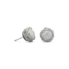 Load image into Gallery viewer, Round Ancient Roman Glass Stud Earrings with Woven Wire Mesh
