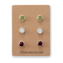 Load image into Gallery viewer, Set of 3 Peridot, Mother of Pearl, and Garnet Button Studs
