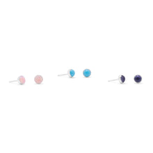 Load image into Gallery viewer, Set of 3 Synthetic Pink Opal, Reconstituted Turquoise, and Iolite Button Studs
