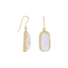 Load image into Gallery viewer, 14 Karat Gold Plated Rainbow Moonstone with CZ Edge Earrings

