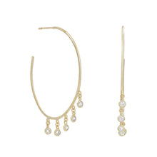 Load image into Gallery viewer, 14 Karat Gold Plated Dangling CZ Hoops
