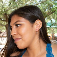Load image into Gallery viewer, 14 Karat Rose Gold Plated Hoop Earrings with CZ Cross
