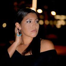 Load image into Gallery viewer, Polished Reconstituted Turquoise Outline and Bead Design French Wire Earrings
