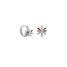 Load image into Gallery viewer, Rhodium Plated Multi Color CZ Hoop Earrings
