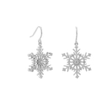 Load image into Gallery viewer, Rhodium Plated 6 Point CZ Snowflake French Wire Earrings
