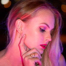 Load image into Gallery viewer, 14 Karat Gold Plated Graduated CZ Vertical Bar Earrings
