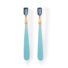 Load image into Gallery viewer, 14 Karat Gold Plated Chalcedony and Glass Post Earrings
