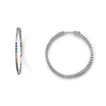 Load image into Gallery viewer, Rhodium Plated Multi Color CZ 40mm Click Hoop Earrings
