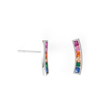 Load image into Gallery viewer, Rhodium Plated Rainbow CZ Earrings

