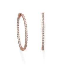 Load image into Gallery viewer, 14 Karat Rose Gold Plated Oval In/Out CZ Hoop Earrings
