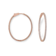 Load image into Gallery viewer, 14 Karat Rose Gold Plated Oval In/Out CZ Hoop Earrings
