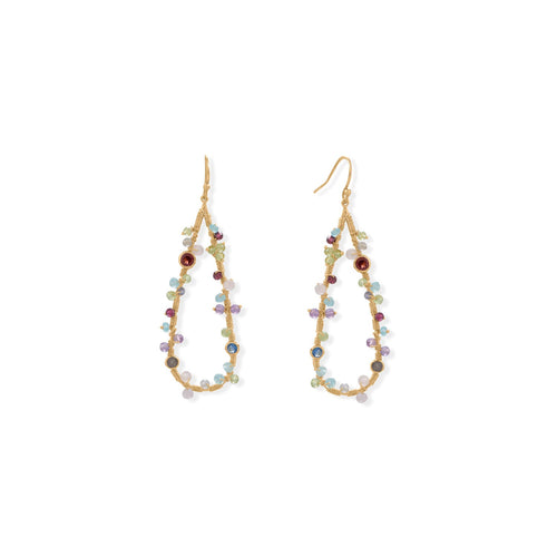 14 Karat Gold Plated Pear Shaped Beaded Stone Earrings
