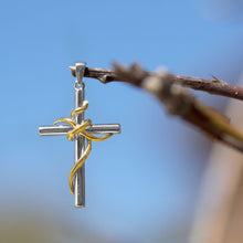Load image into Gallery viewer, Rhodium and 14 Karat Gold Plated Sterling Silver Cross Pendant
