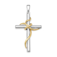 Load image into Gallery viewer, Rhodium and 14 Karat Gold Plated Sterling Silver Cross Pendant
