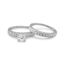 Load image into Gallery viewer, Rhodium Plated Wedding Band Set
