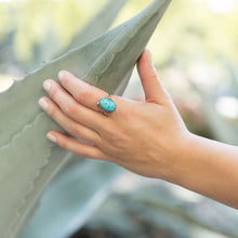 Load image into Gallery viewer, Oval Reconstituted Turquoise Floral Design Ring
